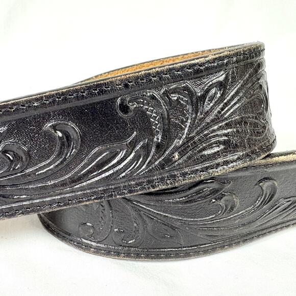 Tony Lama Men's Black Westerly Ride Tooled Leather Western Belt C41513 Size 32 - Picture 3 of 6